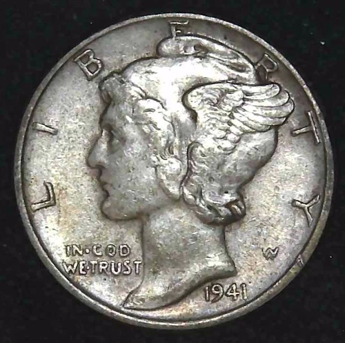 1941-P 10C Mercury Dime XF AU 90% Silver 26oct0113