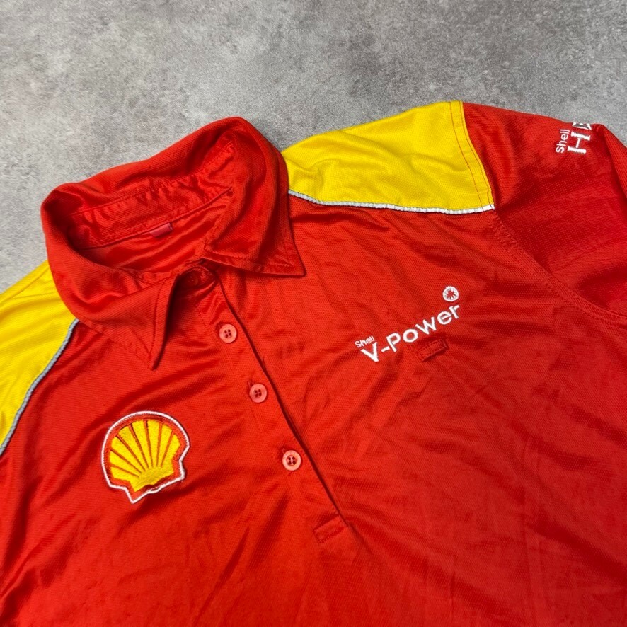 Shell Vintage Polo Shirt Womens 2XL Embroidered Logo Long Sleeve Top, Red image 4