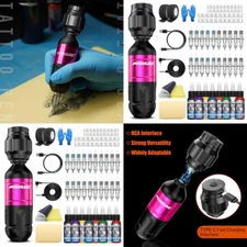 Wireless Tattoo Pen Kit Rotary Machine Complete Ink Cartridge Needles Supplies