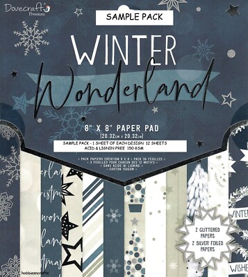 WINTER WONDERLAND Dovecraft 8x8 Premium Weihnachtspapiere Musterpackung 12 Blatt