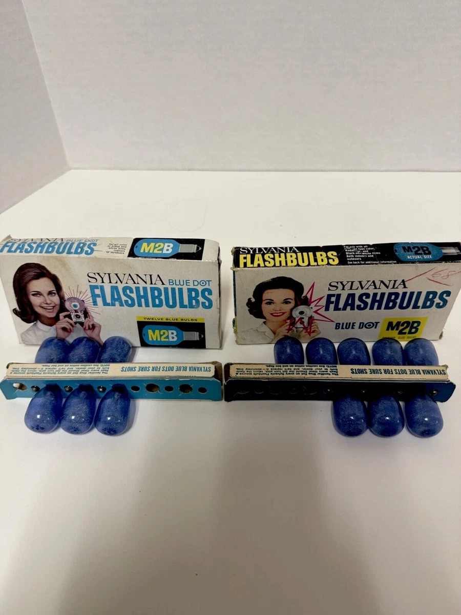 12 Ampoules Flash Vintage GE M2B – Bleues, Fabriquées Aux USA – Ouvertes Mais Jamais Utilisées