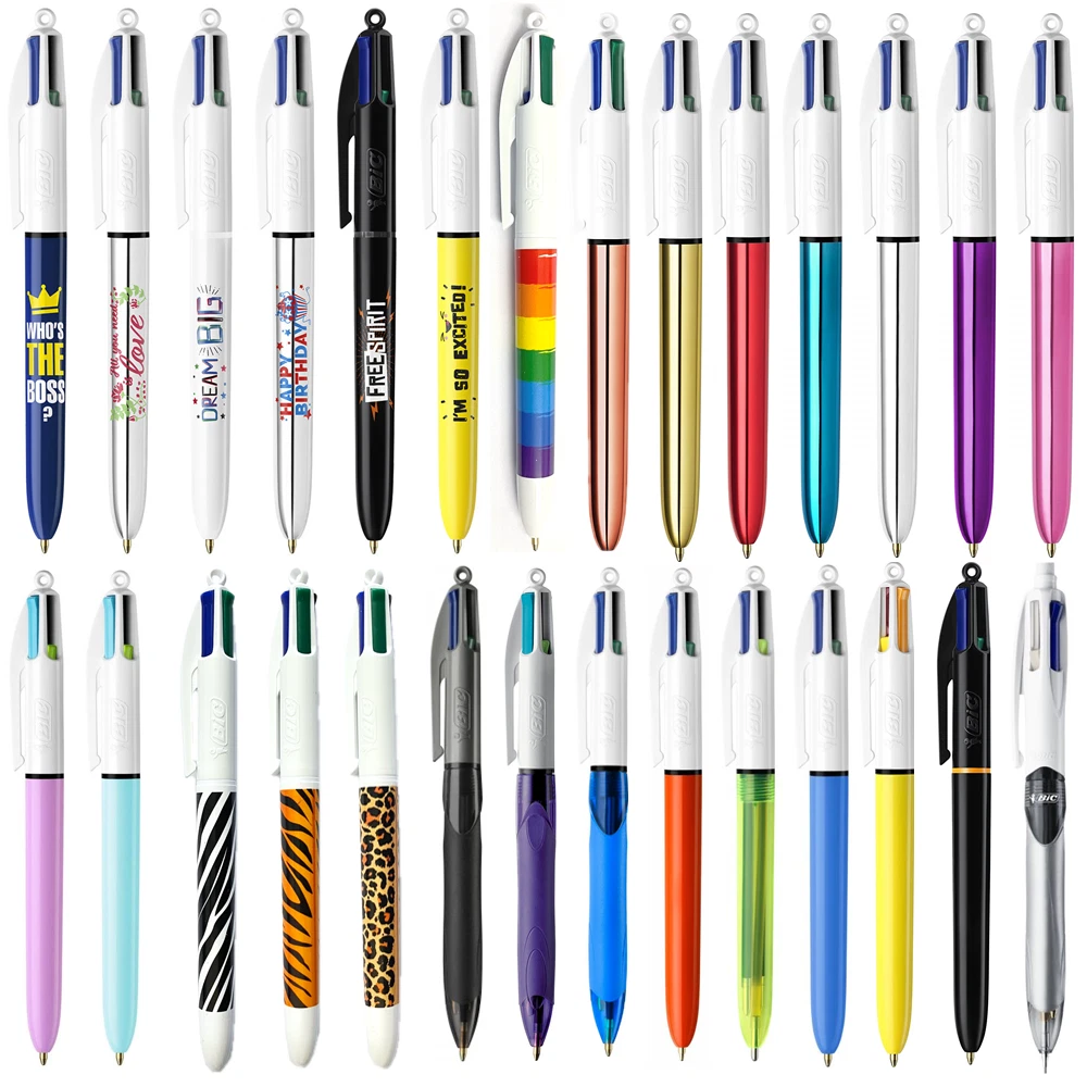 BIC 4 Colours Pens Ballpoint Multi - Original Pro Fun Grip Fashion Shine &  Fine