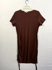 NENONA Mini Dress Womens XL Brown Ribbed Summer Clubwear Ruched Side Drawstring