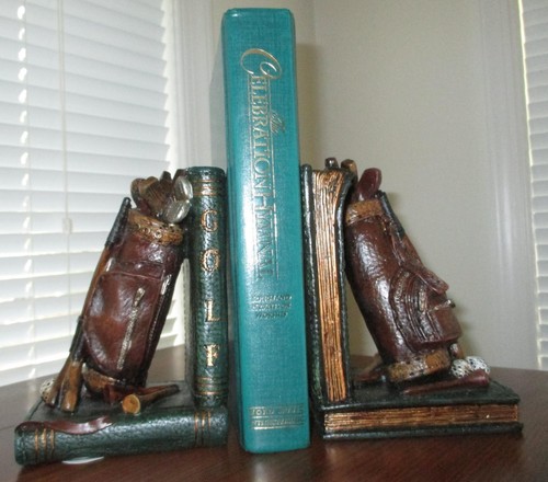 new in box set of heavy poly resin GOLF BOOKENDS from Rich Collection