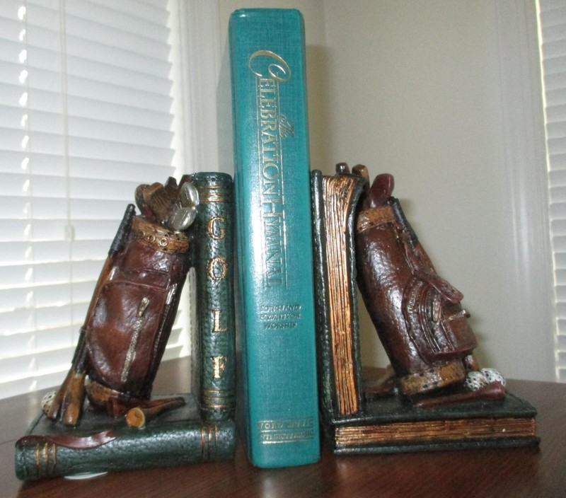 new in box set of heavy poly resin GOLF BOOKENDS from Rich Collection