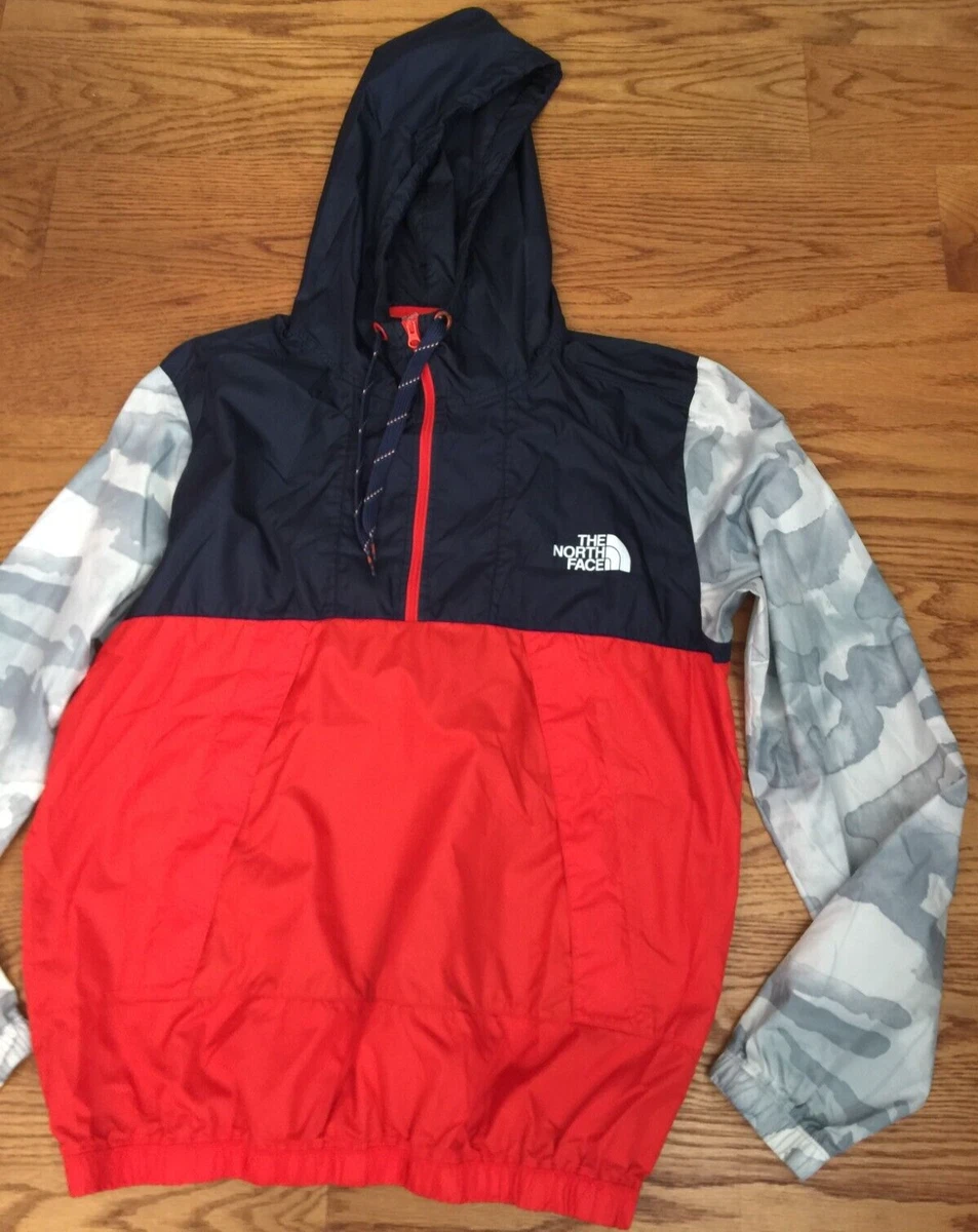 THE NORTH FACE WINDBREAKER ANORAK MENS M 1 4 ZIP CAMO RED BLUE