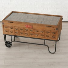 Couchtisch Kommode COLLECT Konsole Setzkasten Tisch auf Rollen Retro Vintage NEU