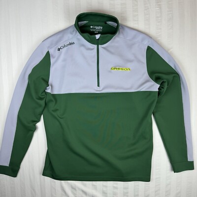 Oregon Ducks Columbia Jacket Mens M 1/4 Zip Pullover Green Logo NCAA Football
