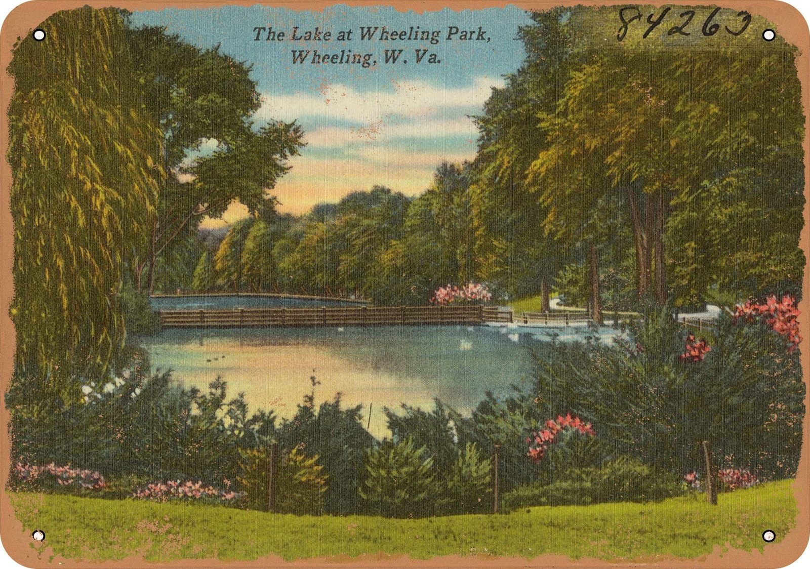 Metal Sign - West Virginia Postcard - The lake and Wheeling Park, Wheeling,  W. | eBay