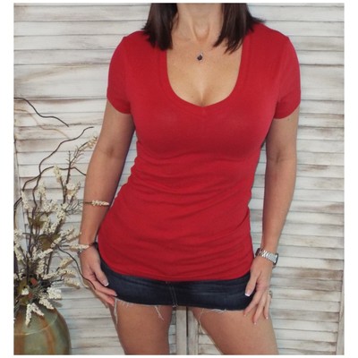 red v neck tee shirt