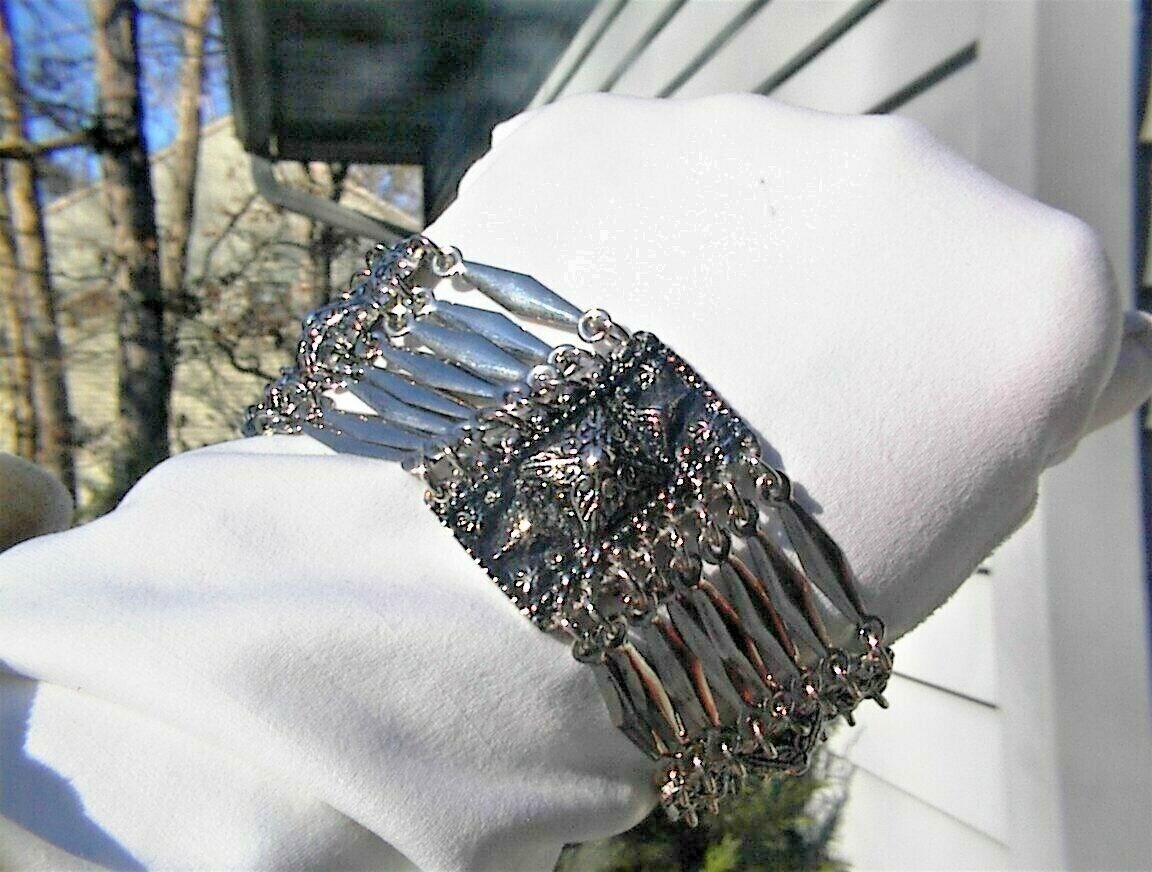 Vintage Silver 1940's Panel Bracelet Taxco Mexico Lopez Vintage Silver 1940's Panel Bracelet Taxco Mexico Lopez