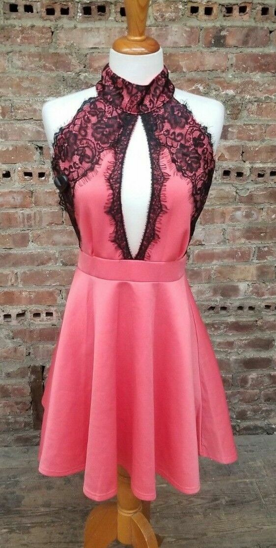 black and peach lace dress 1950s Handmade Strapless Black/Peach Lace Dress