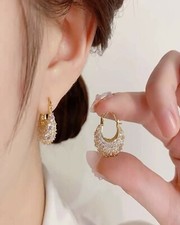 Cubic Zirconia Sparkle Gold Tone Hoop Earrings Bohemian Jewelry Gift Boho NEW