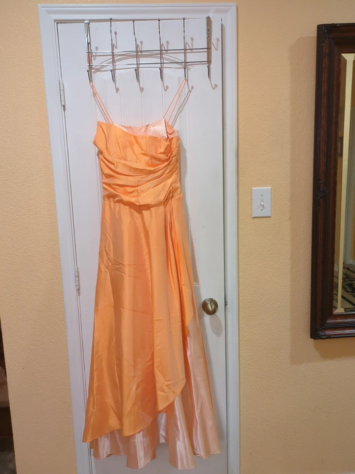Betsy & Adam Vestido de Noche Largo Damas de Honor Tafetán Satinado Naranja 4 Foto 3 de 4