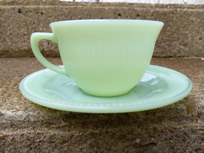 Vintage Jadeite Jane Ray Fire King Ribbed 1 Cup & 1 Saucer by