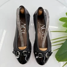 AGL Womens Monika Ballet Flat Size 34 4 Black Leather Shoe Cap Toe Italy