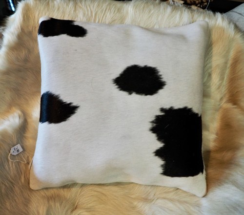 A Black on White - A Premium Cowhide Leather 40CM Sq Cushion Cover - Picture 5 of 8