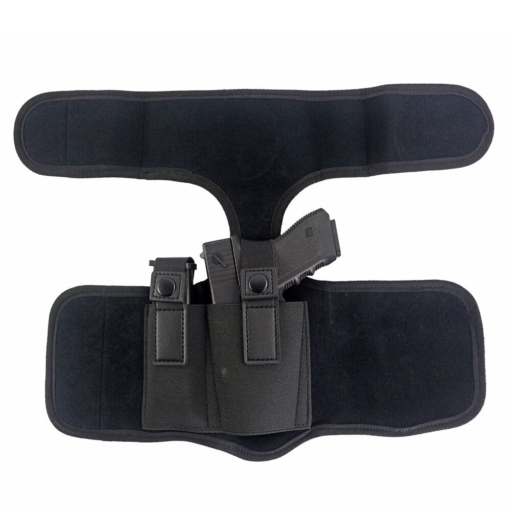 USA-Made Ankle Holster For S&W Shield 9mm With Magazine Pouch – Ambidextrous Black Neoprene