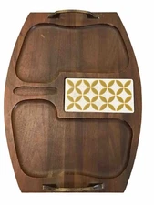 Vermillion Wood Cheese Tray Solid Walnut Metal Handle Green Flower Cutting Tile