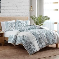  - Comforter Set, Soft Bedding with Matching Sham, Wrinkle Twin White Denim