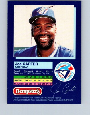 VINTAGE BASEBALL CARD 1993 DEMPSTER'S TORONTO BLUE JAYS JOE CARTER