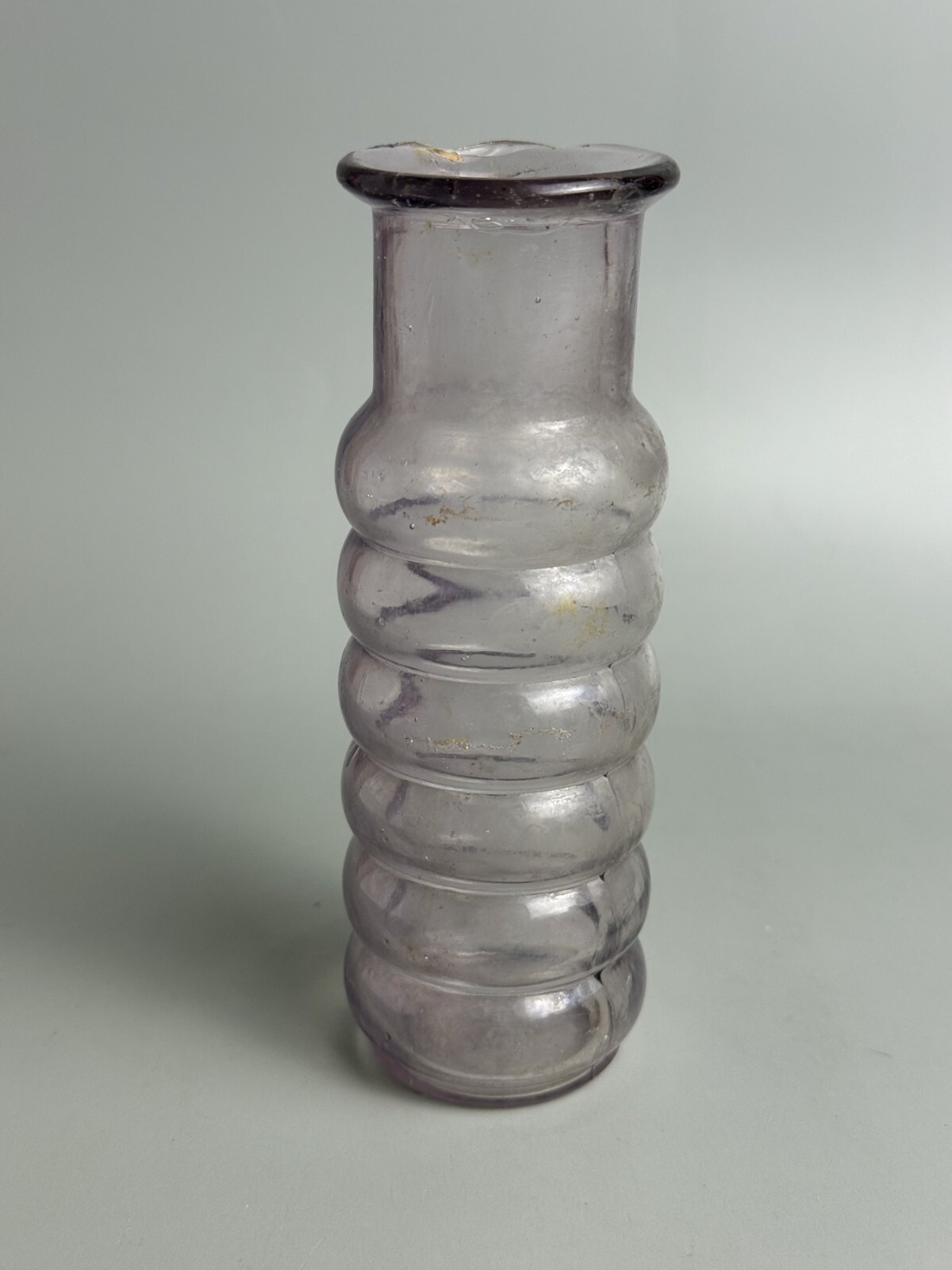 Antique Purple Glass Mustard Jar Bulbous Bottle Stamped 033