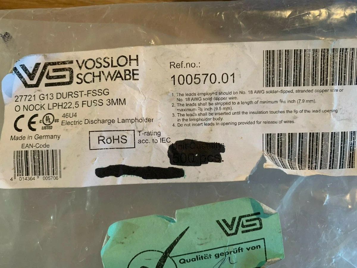 Vossloh Schwabe 100570.01 Fluorescent Lamp Holder G13 white Pack of 100