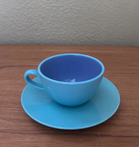 LINDT STYMEIST CUP AND PLATE - TURQUOISE AND PURPLE - COLORWAYS - MADE IN JAPAN