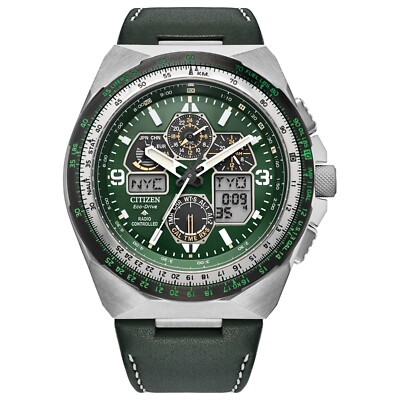 #ad Citizen Men#x27;s Air Chronograph Calendar Eco Drive Green Watch 46 MM JY8147 01X $282.99
