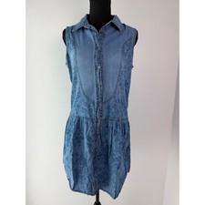 Y2K Levi's Vintage Denim Shirt Dress Medium Blue Floral Print Sleeveless M
