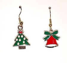 Holiday Christmas Mix Set Tree Star Lights Bell Gold Plated Dangle Drop Earrings