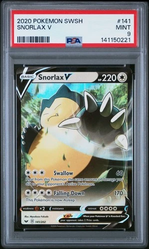 2020 POKEMON SWORD & SHIELD #141 SNORLAX V PSA 9