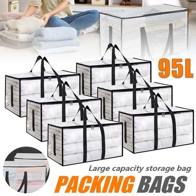 6 Stück 95L Aufbewahrungstasche Aufbewahrungsbox mit Deckel Groß Unterbett Box.