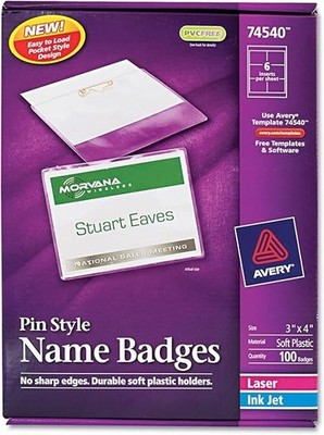 100 Ct Avery 74540 Name Badges Kit 3x4'' Rectangular Labels Laser Inkjet Easy USA