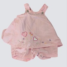 Y2K Vintage Faded Glory Infant Pink White Checkered Embroidered Daisy Romper