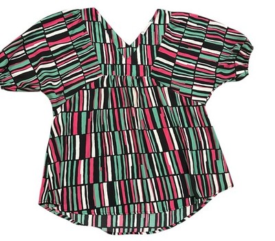 FSL Apparel Color Block V-neck Short Sleeve Tunic Style Top Sz S Made In USA