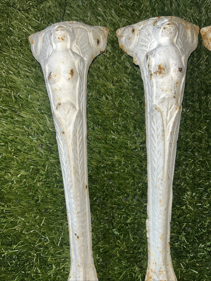 4 Antique Salvage Art Nouveau Cast Metal Legs Winged & Crowned Woman Claw Foot - Image 3 of 4