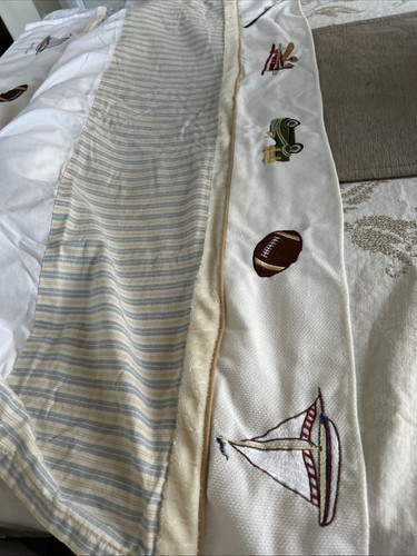 Kids LIne Crib Skirt w/2  Valences Boys Travel Sports Theme Cream Neutral EUC