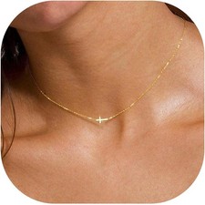 14K Gold Plated Cross Choker Necklace for Women