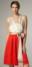 New $450 TORY BURCH 2 Darya Colorblock Volcano Red Milk Opal Silk Belt Dress