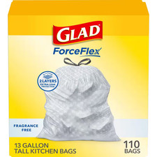13 Gal. Forceflex Tall Kitchen Drawstring Fragrance Free Trash Bags 110-Count 