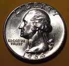 🟅 UNC 1964 90% Silver Wash. 25¢ - 62-Year-Old Coin FREE SHIP