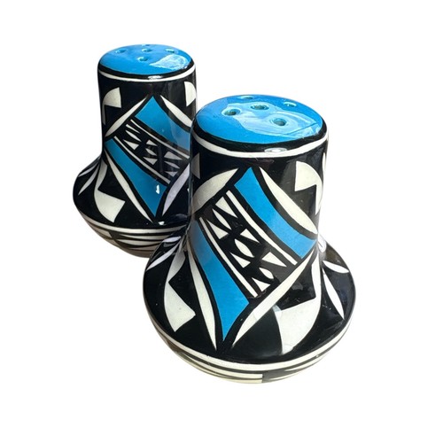 Southwestern Acoma Pueblo Style Pottery Salt & Pepper Shakers Hand Painted 3”
