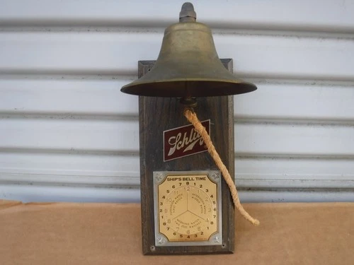 Vintage Schlitz Beer Wall Mount Ships Bell Time Advertising Bar Sign Brass Bell