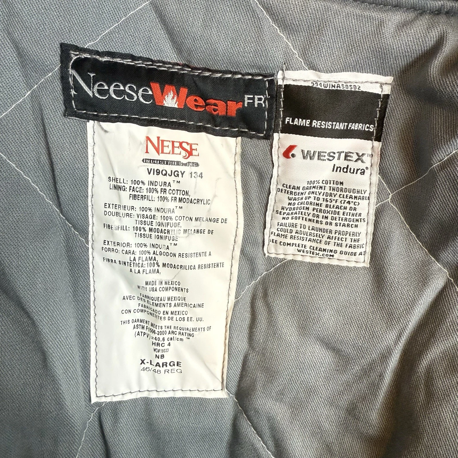 NeeseWear FR Indura Westex Jacket Mens XL Gray Flame Resistant Canvas Quilted image 9