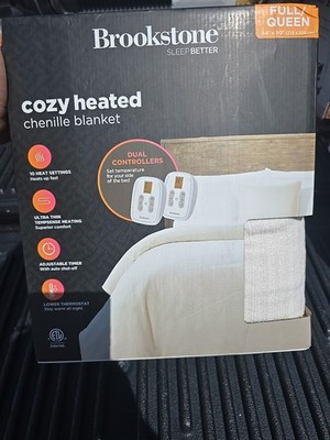 Brookstone Full/Queen Heated Blanket Chenille Knit Ivory New