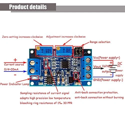 Ximimark 2Pcs Current to Voltage Converter Module 0/4-20mA 0-3.3V 0-5V... - Image 2 of 4