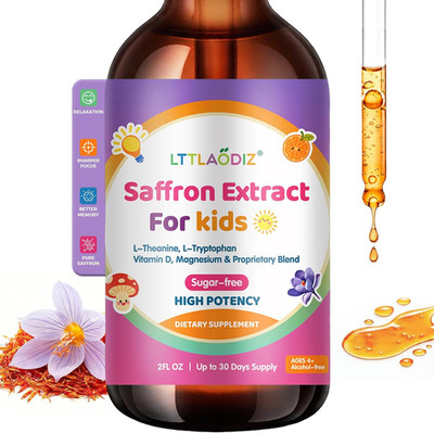 Liposomal Kids Saffron Drops   Organic Saffron Extract Liquid with Holy Basil, P