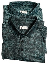 Yatta Golf Mens L Polo Shirts 2 Pack Dark Green Teal Floral Performance NWOT