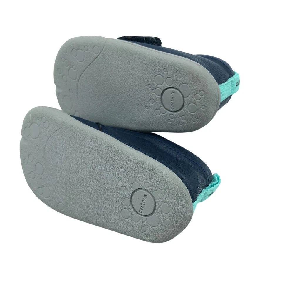 Zapatillas altas Carters Crawl para bebés niños cuero gancho y bucle azul marino talla 2 Foto 4 de 4